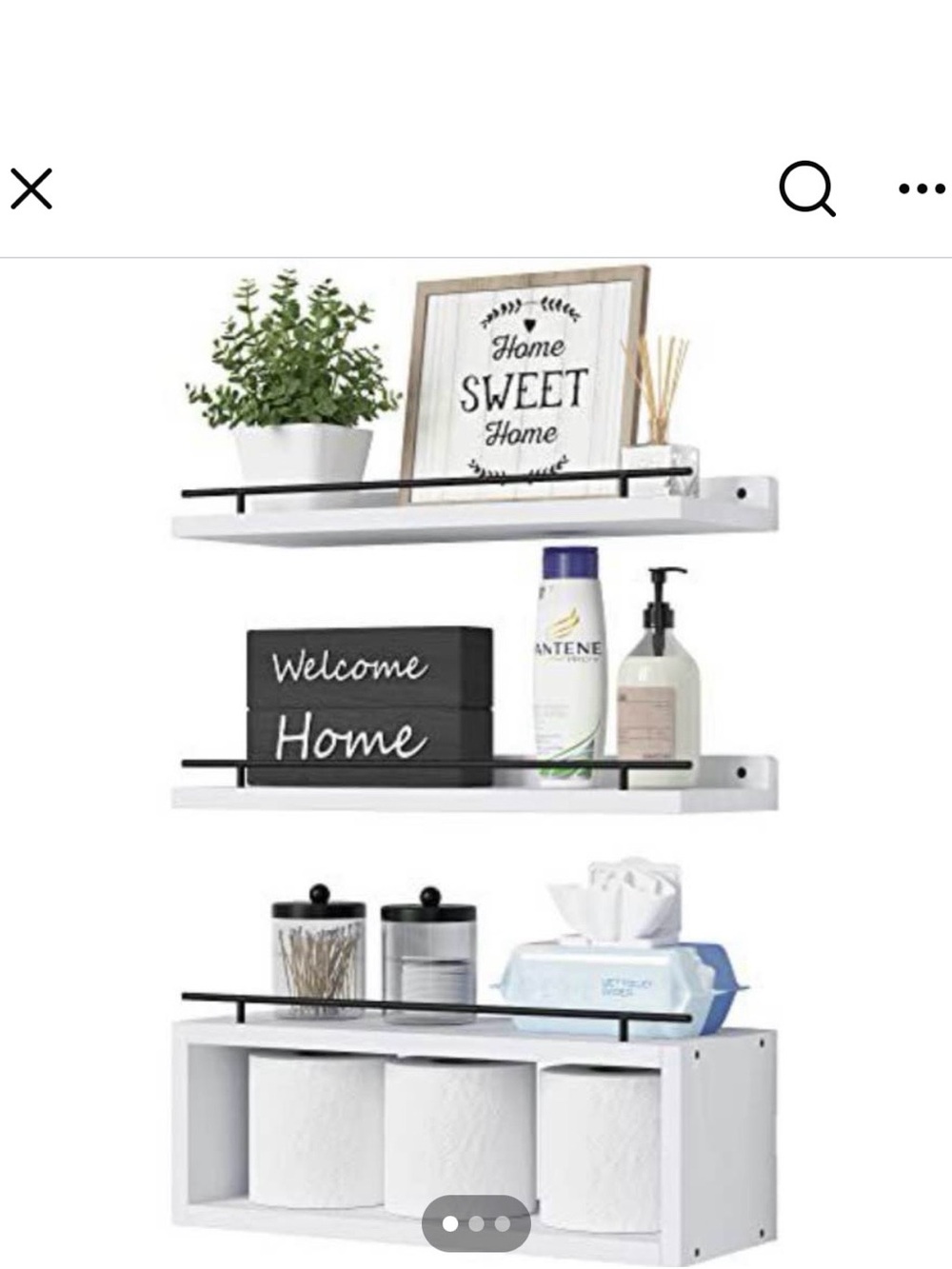 Amazon White Wall-Mounted Bathroom Shelf Set with Black Rail Accents
